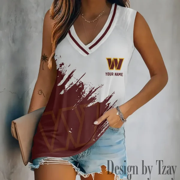 Washington Commanders Tank Top Camisole Women Fashion V-Neck Short Sleeve Tshirt SPTVNECKWVTS357