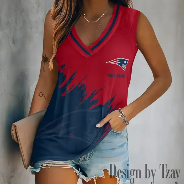 New England Patriots Tank Top Camisole Women Fashion V-Neck Short Sleeve Tshirt SPTVNECKWVTS360