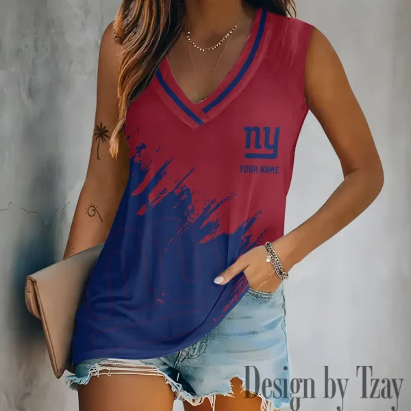 New York Giants Tank Top Camisole Women Fashion V-Neck Short Sleeve Tshirt SPTVNECKWVTS362