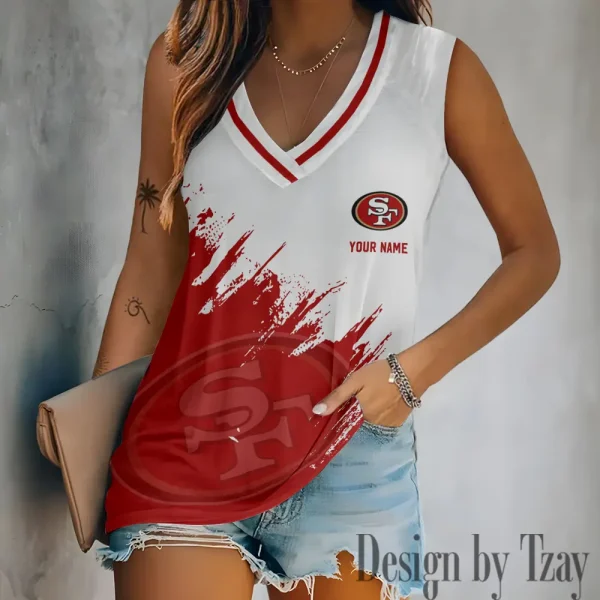 San Francisco 49ers Tank Top Camisole Women Fashion V-Neck Short Sleeve Tshirt SPTVNECKWVTS364