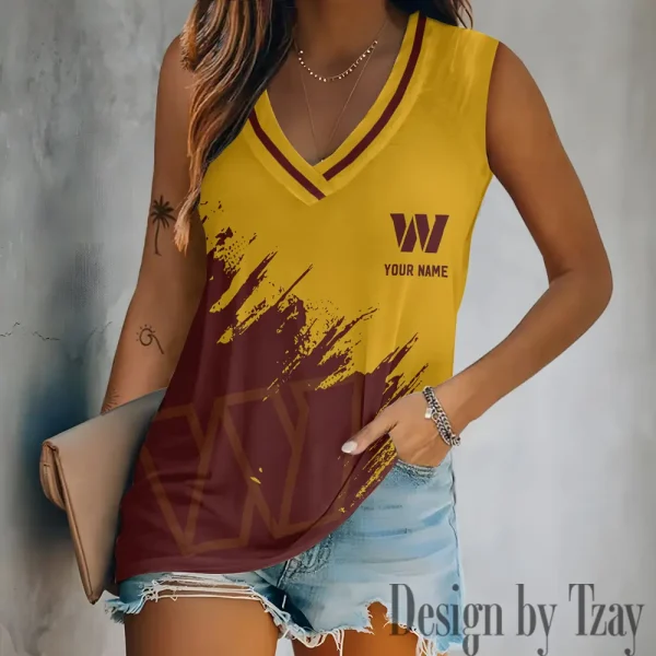 Washington Commanders Tank Top Camisole Women Fashion V-Neck Short Sleeve Tshirt SPTVNECKWVTS366