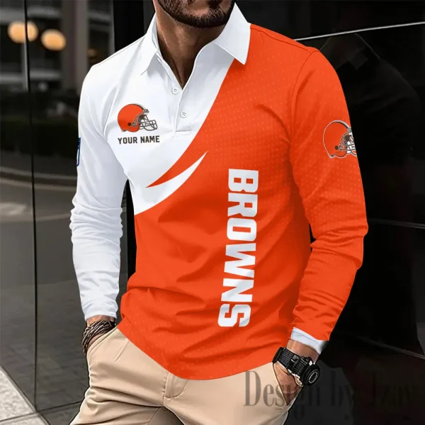 Cleveland Browns Fashion Men's Business Long Sleeve T-Shirt SPTLSPS367 - Image 3