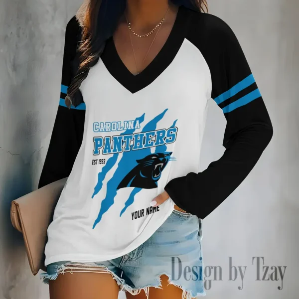 Carolina Panthers Women's Long sleeves T-shirt V-neck Trending 2025 BGVPS399