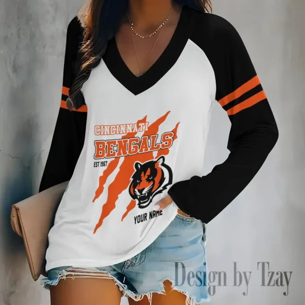 Cincinnati Bengals Women's Long sleeves T-shirt V-neck Trending 2025 BGVPS401