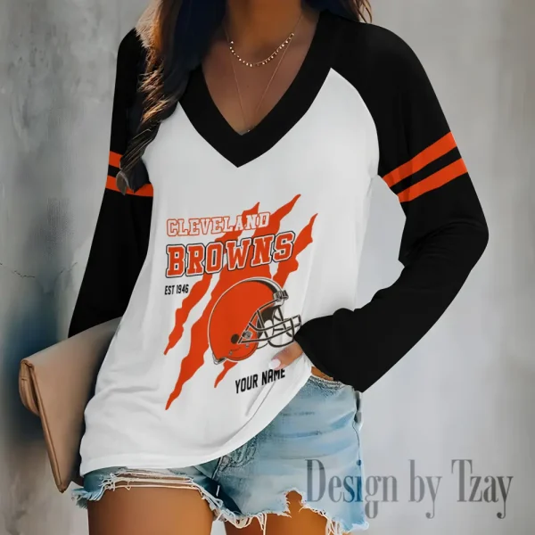 Cleveland Browns Women's Long sleeves T-shirt V-neck Trending 2025 BGVPS402