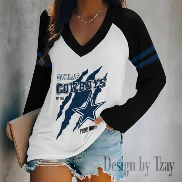 Dallas Cowboys Women's Long sleeves T-shirt V-neck Trending 2025 BGVPS403