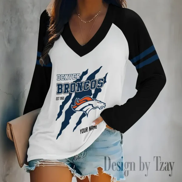 Denver Broncos Women's Long sleeves T-shirt V-neck Trending 2025 BGVPS404