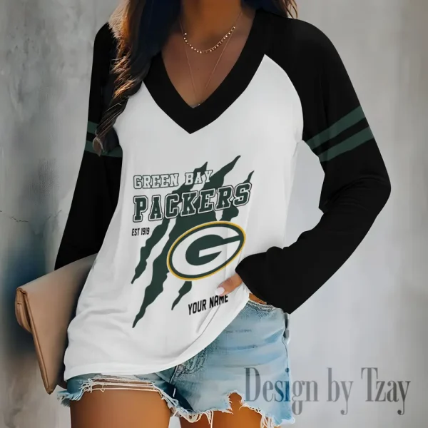 Green Bay Packers Women's Long sleeves T-shirt V-neck Trending 2025 BGVPS406