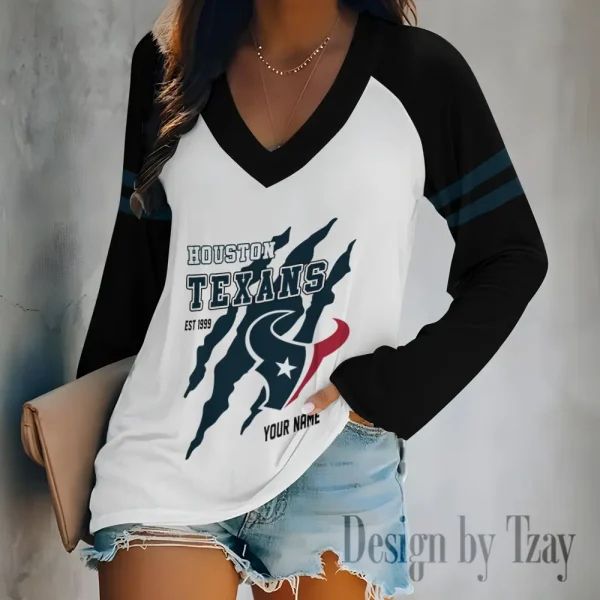 Houston Texans Women's Long sleeves T-shirt V-neck Trending 2025 BGVPS407