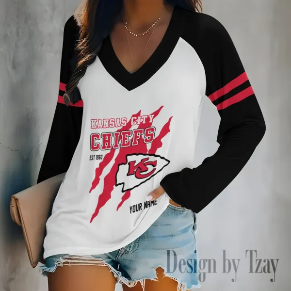 Kansas City Chiefs Women's Long sleeves T-shirt V-neck Trending 2025 BGVPS410