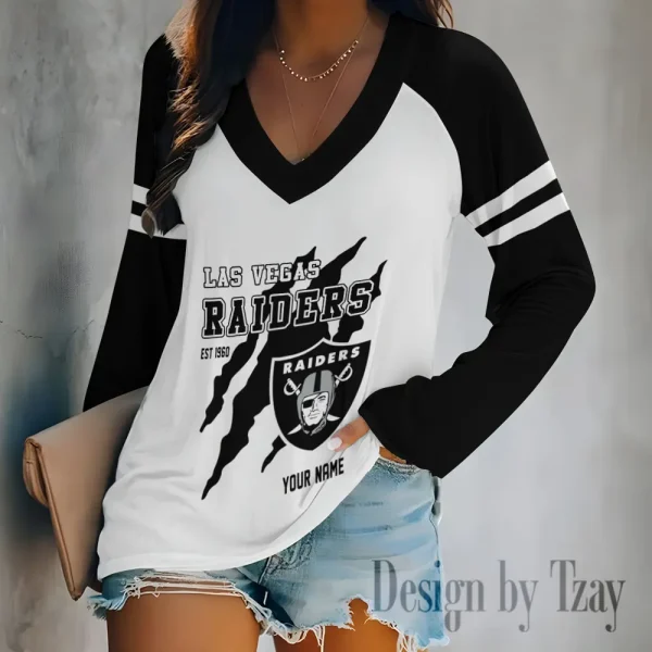 Las Vegas Raiders Women's Long sleeves T-shirt V-neck Trending 2025 BGVPS411