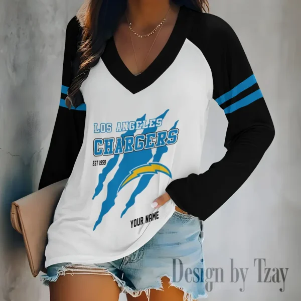 Los Angeles Chargers Women's Long sleeves T-shirt V-neck Trending 2025 BGVPS412