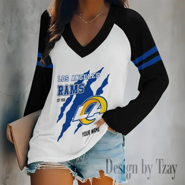 Los Angeles Rams Women's Long sleeves T-shirt V-neck Trending 2025 BGVPS413