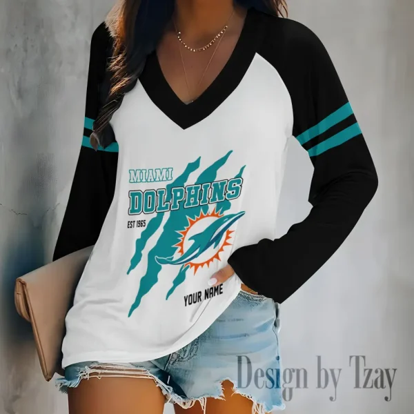 Miami Dolphins Women's Long sleeves T-shirt V-neck Trending 2025 BGVPS414