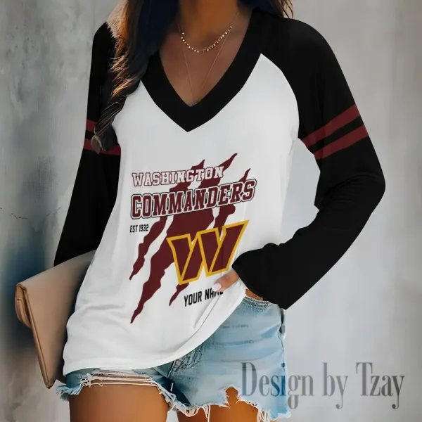 Washington Commanders Women's Long sleeves T-shirt V-neck Trending 2025 BGVPS426