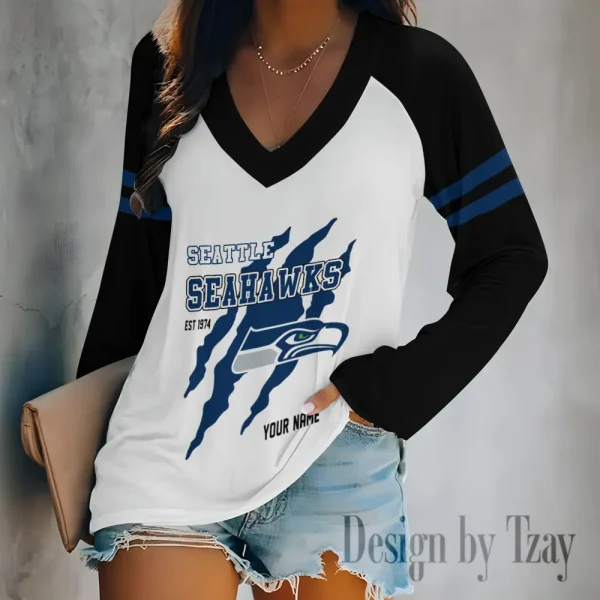Seattle Seahawks Women's Long sleeves T-shirt V-neck Trending 2025 BGVPS423