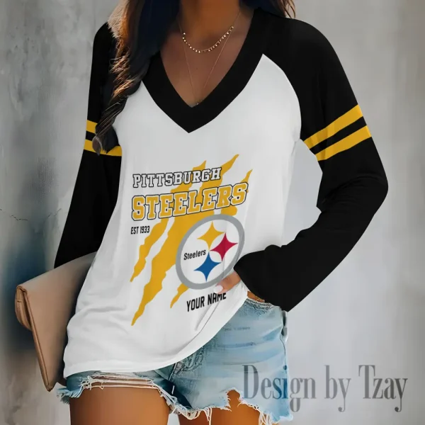 Pittsburgh Steelers Women's Long sleeves T-shirt V-neck Trending 2025 BGVPS421
