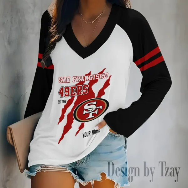 San Francisco 49ers Women's Long sleeves T-shirt V-neck Trending 2025 BGVPS422