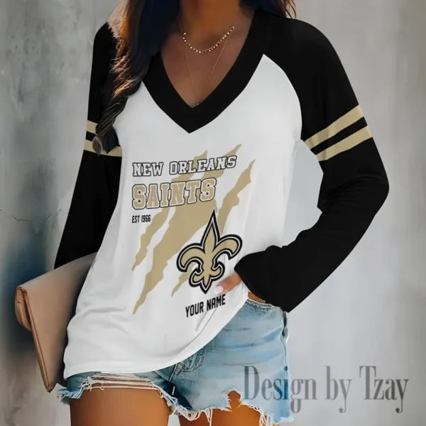 New Orleans Saints Women's Long sleeves T-shirt V-neck Trending 2025 BGVPS417