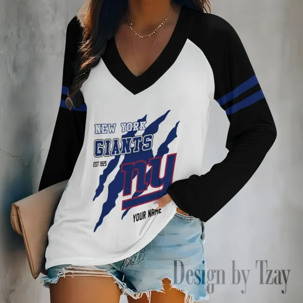 New York Giants Women's Long sleeves T-shirt V-neck Trending 2025 BGVPS418