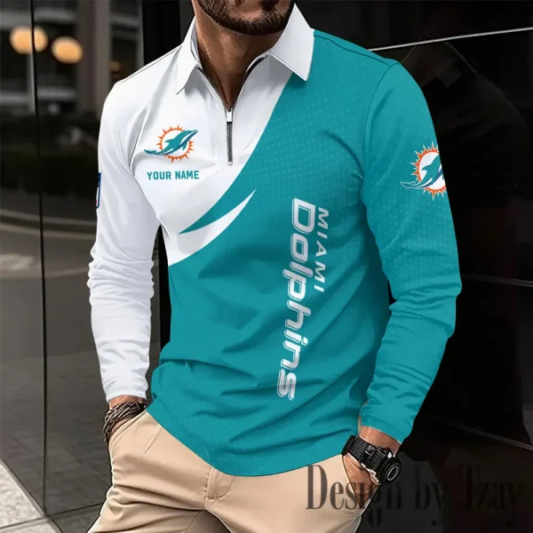 Miami Dolphins Fashion Men's Business Long Sleeve T-Shirt SPTLSPS379 - Image 2