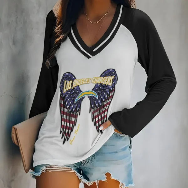 Los Angeles Chargers Women's Long sleeves T-shirt V-neck Trending 2025 BGVPS444