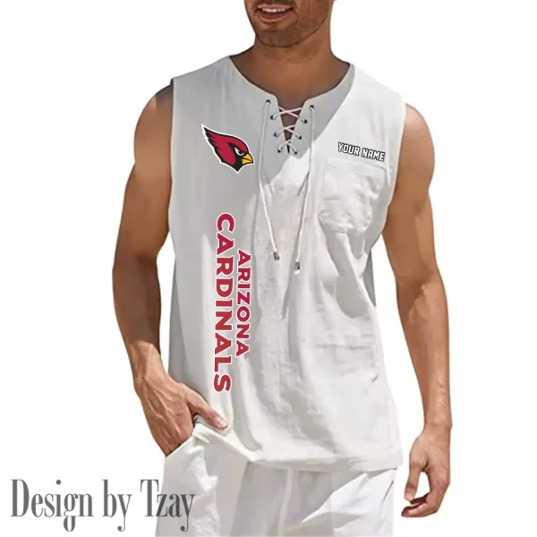 Arizona Cardinals Eye-catching Lace Up Collar Men's Solid Color Beach Pullover Shirt SPTELUCMS001