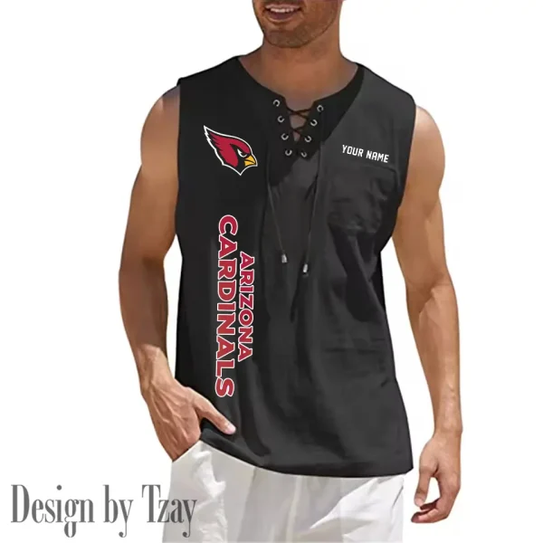 Arizona Cardinals Eye-catching Lace Up Collar Men's Solid Color Beach Pullover Shirt SPTELUCMS001 - Image 2