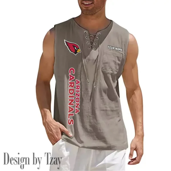 Arizona Cardinals Eye-catching Lace Up Collar Men's Solid Color Beach Pullover Shirt SPTELUCMS001 - Image 3