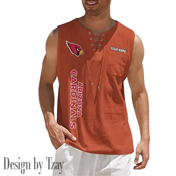 Arizona Cardinals Eye-catching Lace Up Collar Men's Solid Color Beach Pullover Shirt SPTELUCMS001 - Image 5