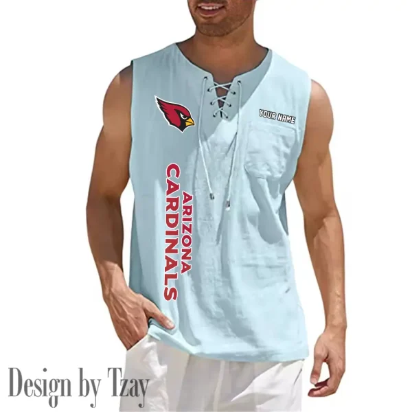 Arizona Cardinals Eye-catching Lace Up Collar Men's Solid Color Beach Pullover Shirt SPTELUCMS001 - Image 6