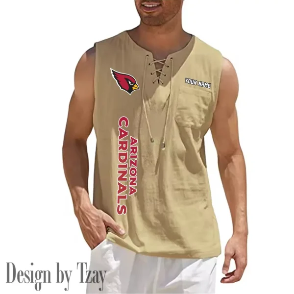 Arizona Cardinals Eye-catching Lace Up Collar Men's Solid Color Beach Pullover Shirt SPTELUCMS001 - Image 8