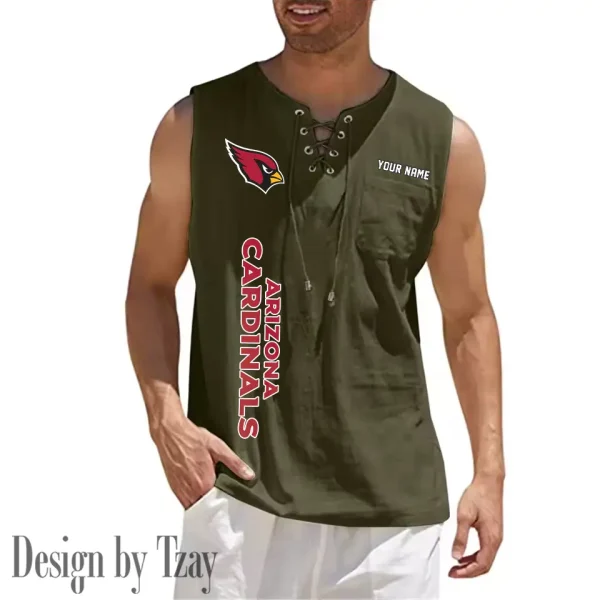 Arizona Cardinals Eye-catching Lace Up Collar Men's Solid Color Beach Pullover Shirt SPTELUCMS001 - Image 9