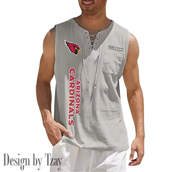 Arizona Cardinals Eye-catching Lace Up Collar Men's Solid Color Beach Pullover Shirt SPTELUCMS001 - Image 10