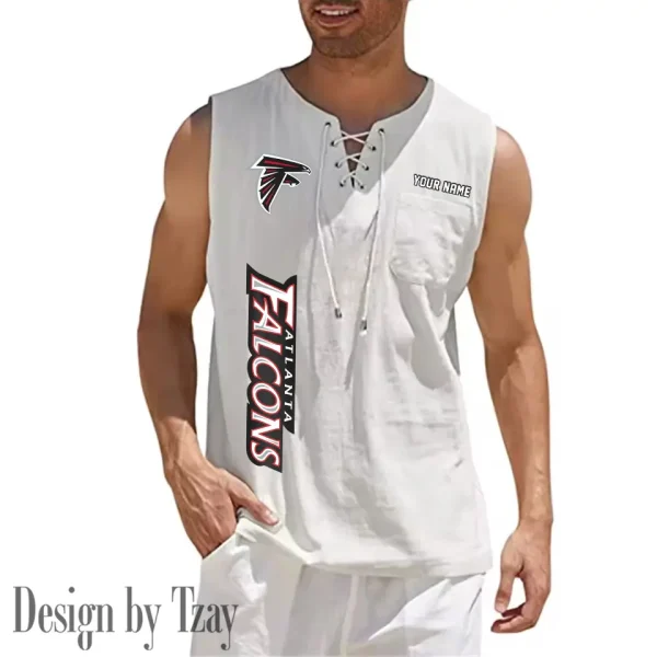 Atlanta Falcons Eye-catching Lace Up Collar Men's Solid Color Beach Pullover Shirt SPTELUCMS002 - Image 3
