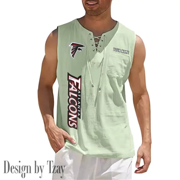 Atlanta Falcons Eye-catching Lace Up Collar Men's Solid Color Beach Pullover Shirt SPTELUCMS002 - Image 6