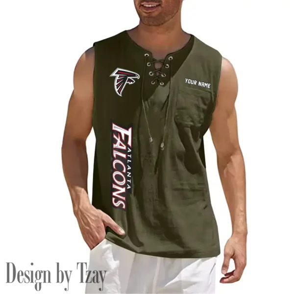 Atlanta Falcons Eye-catching Lace Up Collar Men's Solid Color Beach Pullover Shirt SPTELUCMS002 - Image 8