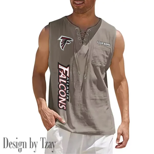 Atlanta Falcons Eye-catching Lace Up Collar Men's Solid Color Beach Pullover Shirt SPTELUCMS002 - Image 9