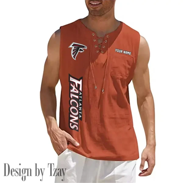 Atlanta Falcons Eye-catching Lace Up Collar Men's Solid Color Beach Pullover Shirt SPTELUCMS002 - Image 10