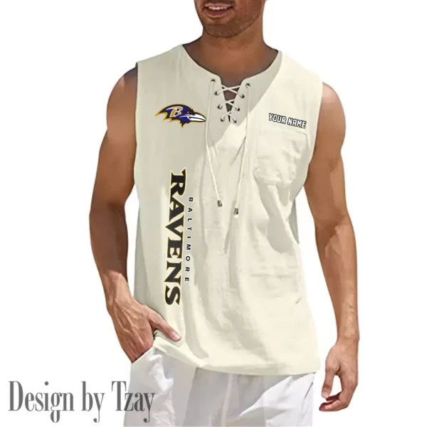 Baltimore Ravens Eye-catching Lace Up Collar Men's Solid Color Beach Pullover Shirt SPTELUCMS003