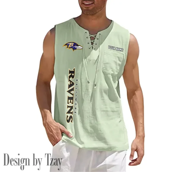 Baltimore Ravens Eye-catching Lace Up Collar Men's Solid Color Beach Pullover Shirt SPTELUCMS003 - Image 5