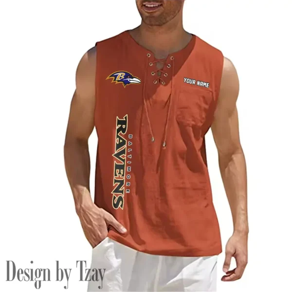 Baltimore Ravens Eye-catching Lace Up Collar Men's Solid Color Beach Pullover Shirt SPTELUCMS003 - Image 7