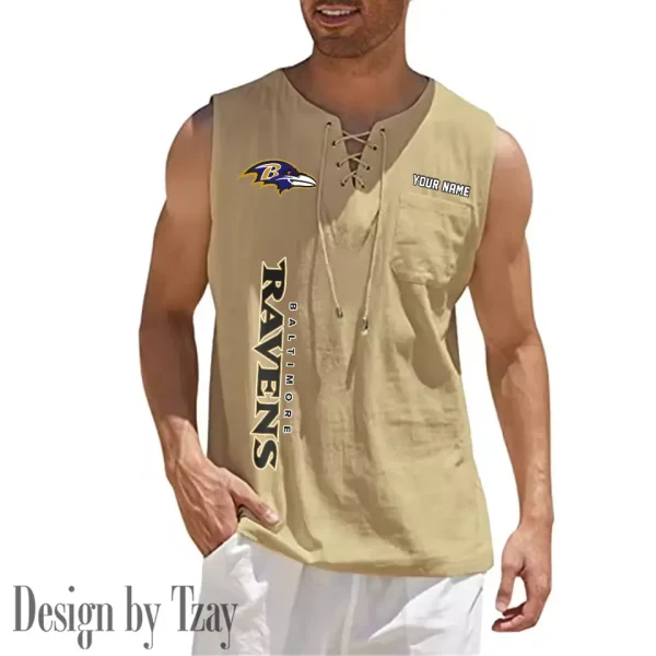 Baltimore Ravens Eye-catching Lace Up Collar Men's Solid Color Beach Pullover Shirt SPTELUCMS003 - Image 9