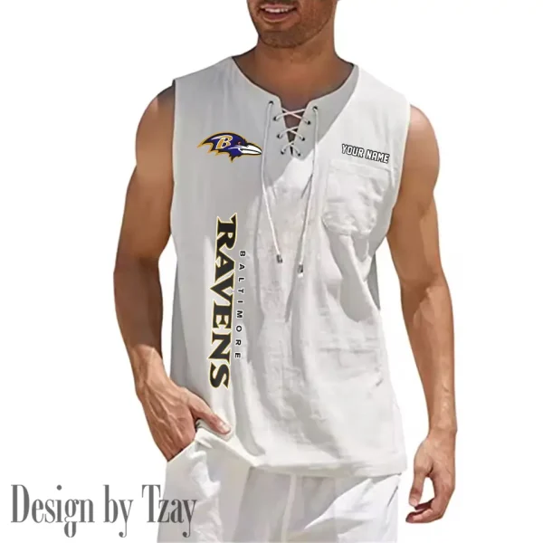 Baltimore Ravens Eye-catching Lace Up Collar Men's Solid Color Beach Pullover Shirt SPTELUCMS003 - Image 10