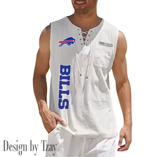 Buffalo Bills Eye-catching Lace Up Collar Men's Solid Color Beach Pullover Shirt SPTELUCMS004