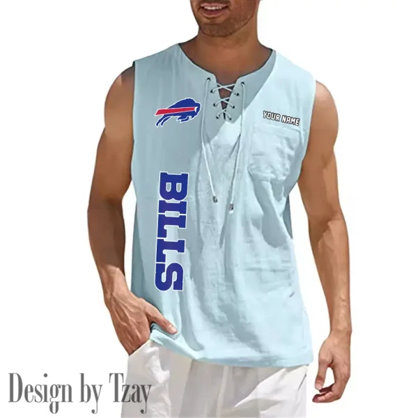 Buffalo Bills Eye-catching Lace Up Collar Men's Solid Color Beach Pullover Shirt SPTELUCMS004 - Image 2