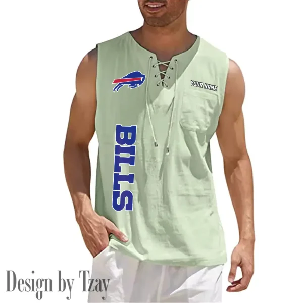 Buffalo Bills Eye-catching Lace Up Collar Men's Solid Color Beach Pullover Shirt SPTELUCMS004 - Image 3