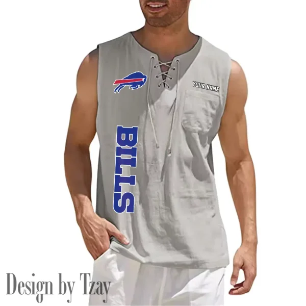 Buffalo Bills Eye-catching Lace Up Collar Men's Solid Color Beach Pullover Shirt SPTELUCMS004 - Image 4
