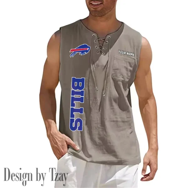Buffalo Bills Eye-catching Lace Up Collar Men's Solid Color Beach Pullover Shirt SPTELUCMS004 - Image 5