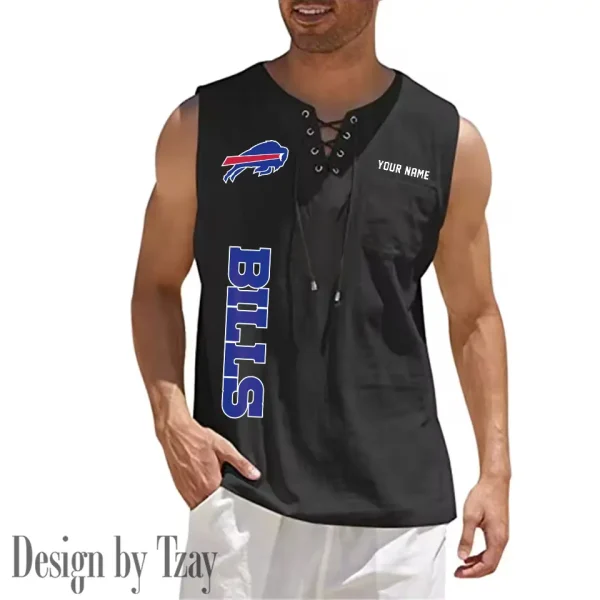 Buffalo Bills Eye-catching Lace Up Collar Men's Solid Color Beach Pullover Shirt SPTELUCMS004 - Image 6